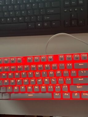 White Wired Backlit Mechanical Keyboard - Red Accent Lighting